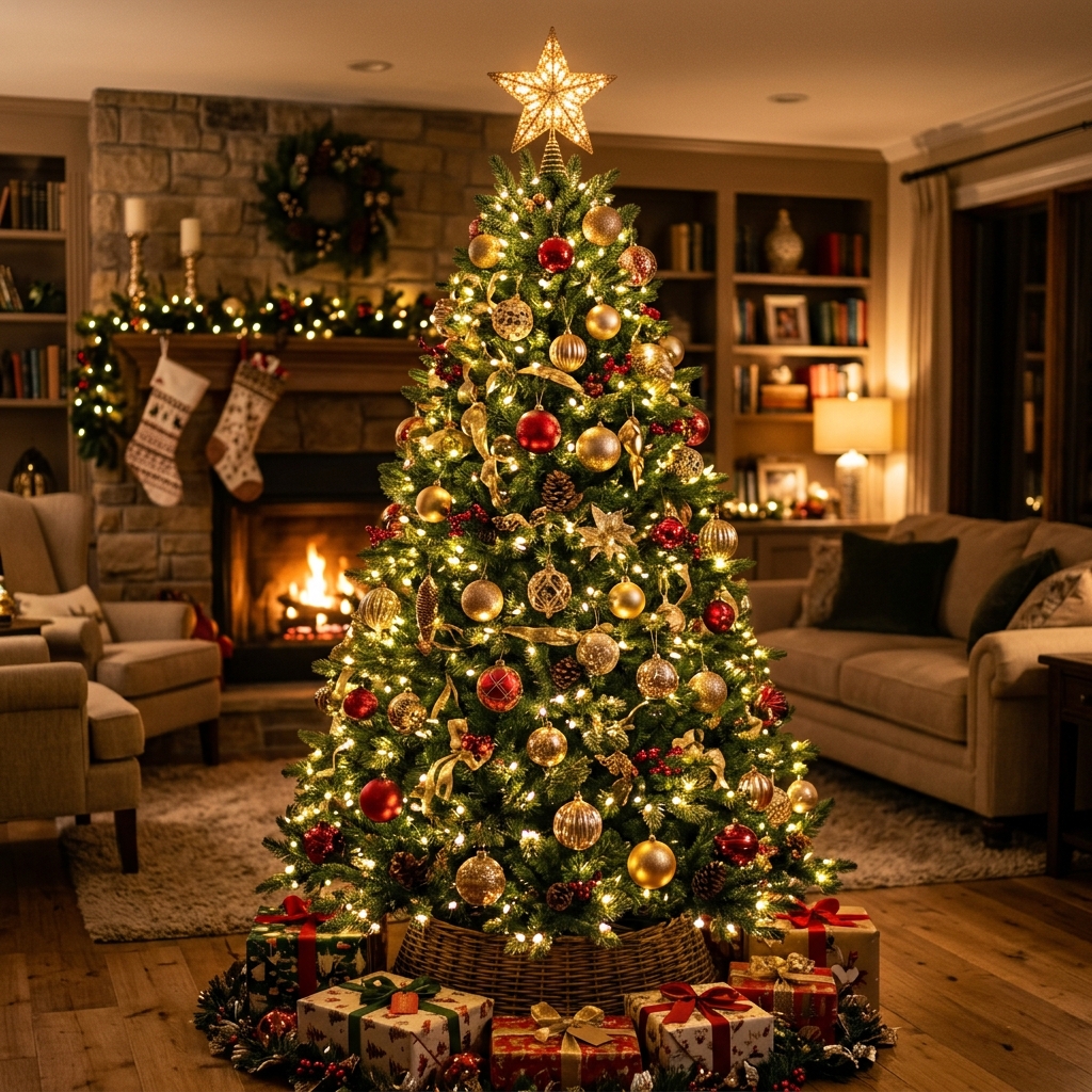 Christmas wreath and decorations