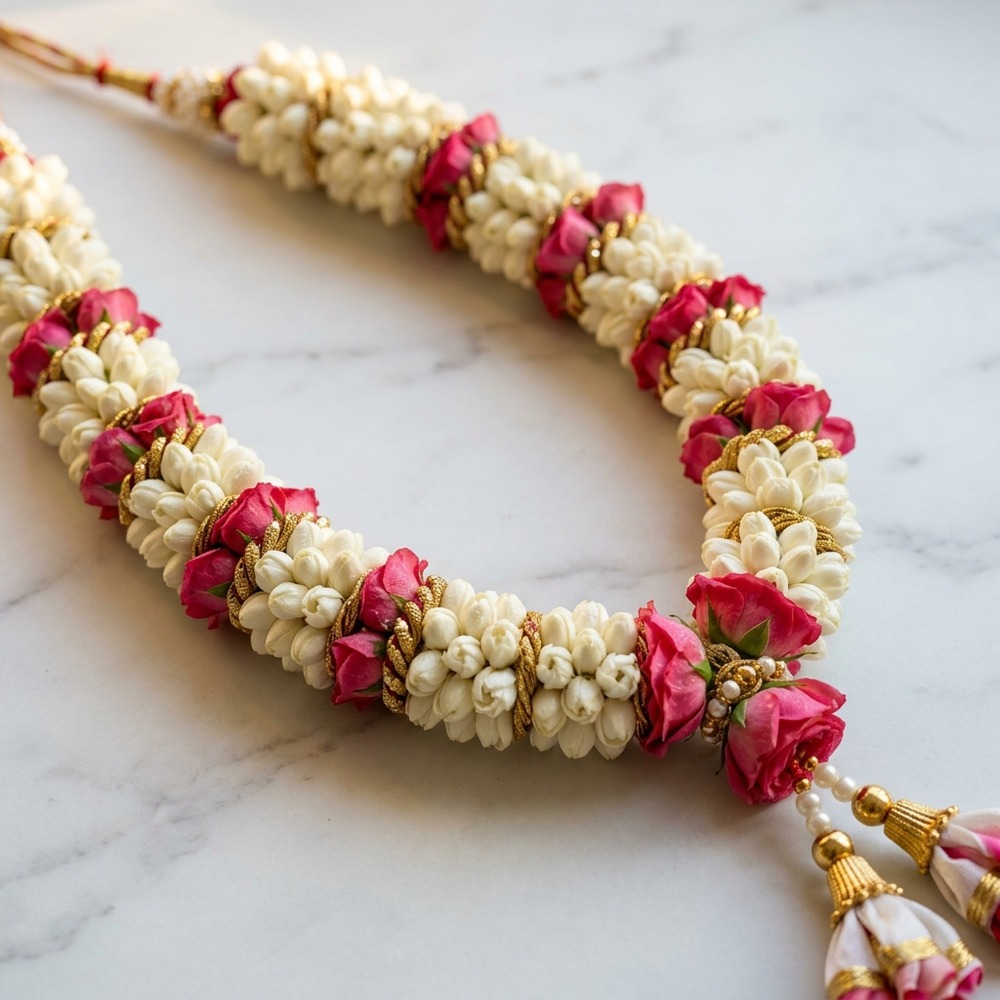 Handcrafted Festive Flower Garland with Gold Accents