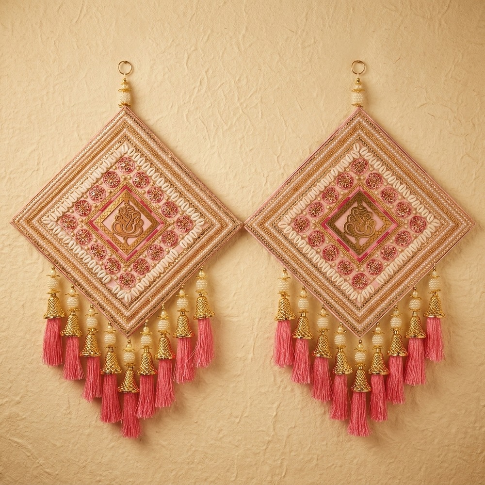 Pink Ganesha Royal Embroidered Latkan Set