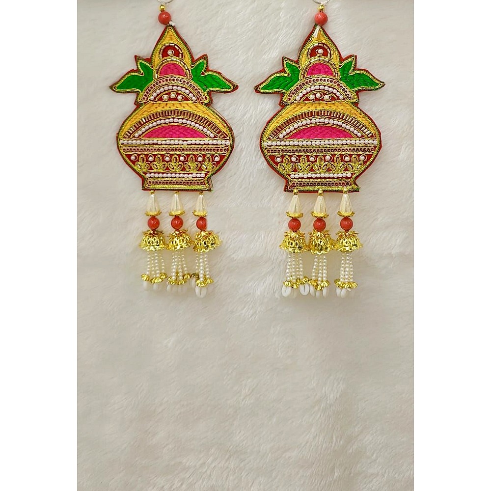Embroidered Kalash & Jhumka Bell Latkan Pair
