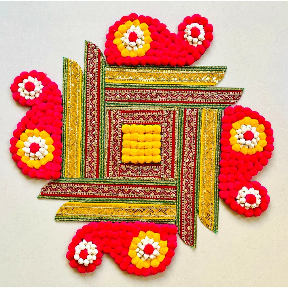 Traditional Swastik Gota Patti Floor Mat