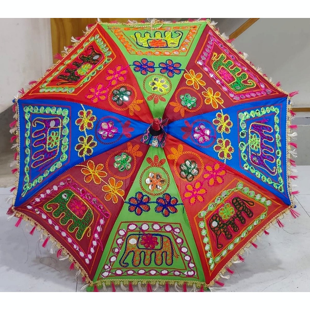 Elephant Mirror Embroidery Fancy Umbrella