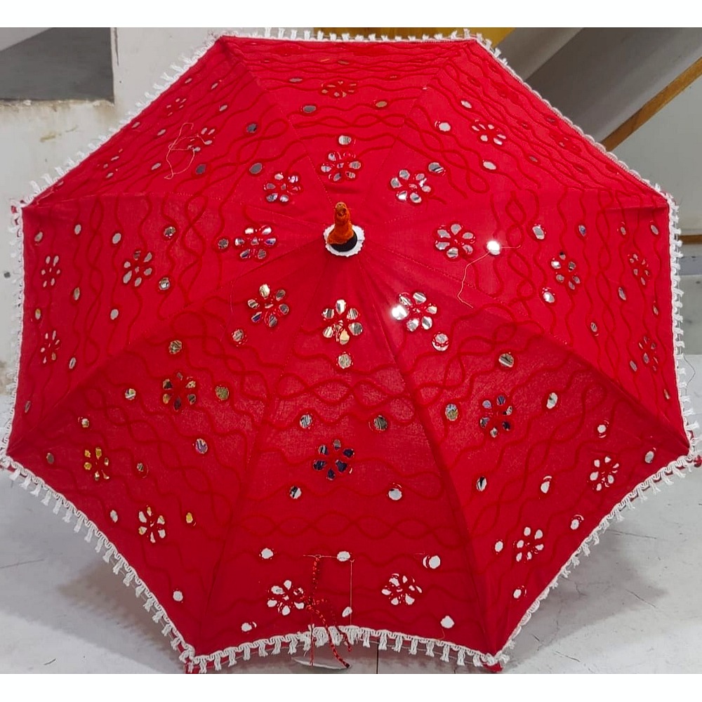 Embroidered Red Velvet Fancy Umbrella